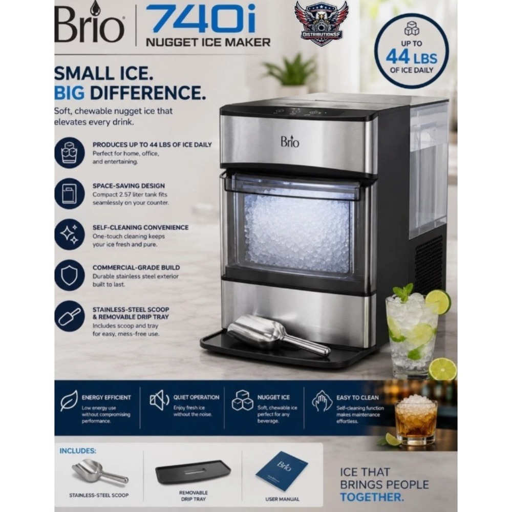 Brio 740i Nugget Ice Maker 44lb Countertop Pebble Ice Machine Open Box New